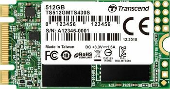 512 GB SSD Transcend MTS430S SSD, M.2/B-M-Key (SATA 6Gb/s), lesen: 560MB/s, schreiben: 500MB/s, TBW: 280TB