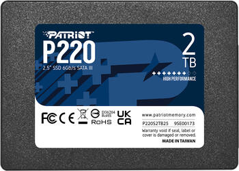 2.0 TB SSD Patriot P220, SATA 6Gb/s, lesen: 550MB/s, schreiben: 500MB/s, TBW: 960TB