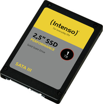 1.0 TB SSD Intenso Performance SSD, SATA 6Gb/s, lesen: 550MB/s, schreiben: 500MB/s SLC-Cached, TBW: 480TB