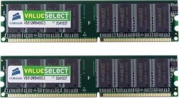 DDRRAM 2x 1GB DDR-400 Corsair ValueSelect, Kit CL3-4-4-8-2T