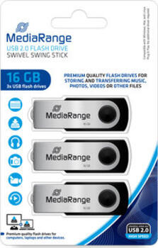 3x 16 GB MediaRange USB Flexi-Drive schwarz&sol;silber USB-Stick USB-A 2&period;0&comma; lesen&colon; 17MB&sol;s&comma; schreiben&colon; 6MB&sol;s