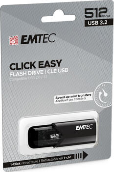 512 GB Emtec B110 Click Easy 3.2 schwarz USB-Stick, USB-A 3.0, lesen: 20MB/s, schreiben: 10MB/s