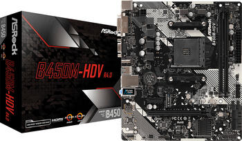 ASRock B450M-HDV R4.0, µATX Mainboard, 2x DDR4, max. 32GB, 1x VGA, 1x DVI-D, 1x HDMI 1.4