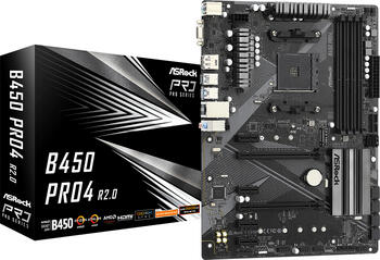 ASRock B450 Pro4 R2.0, ATX Mainboard, 4x DDR4, max. 128GB, 1x VGA, 1x HDMI 1.4, 1x USB-C 3.1 (10Gb/s)
