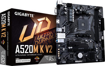 GIGABYTE A520M K V2, µATX Mainboard, 2x DDR4, max. 64GB, 1x VGA, 1x HDMI 2.1