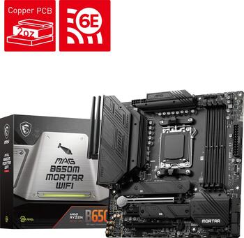 MSI MAG B650M Mortar Wi-Fi 6E, µATX Mainboard, 4x DDR5, max. 128GB, 1x HDMI 2.1, 1x USB-C 3.2