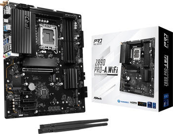 ASRock Z890 Pro-A WiFi, ATX Mainboard, So. 1851 4x DDR5 max. 256GB UDIMM Non-ECC, 1x HDMI 2.1, 1x USB-C 3.2 ASRock Z890 Pro-A WiFi, ATX Mainboard, So. 1851 4x DDR5 max. 256GB UDIMM Non-ECC, 1x HDMI 2.1, 1x USB-C 3.2