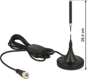 Delock DAB+ Antenne F Stecker 0 dBi omnidirektional mit magnetischem Standfuß starr schwarz