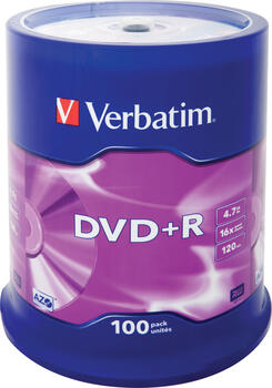 VERBATIM DVD+R 16x 100er Spindel 4.7GB DVD-Rohlinge 