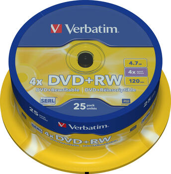 VERBATIM DVD+RW 4x 25er Spindel 4.7GB DVD-Rohlinge 