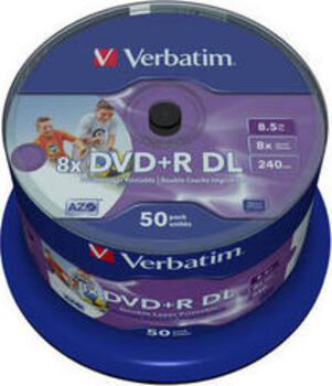 Verbatim DVD+R 8.5GB DL 8x, 50er Spindel Wide Inkjet printable