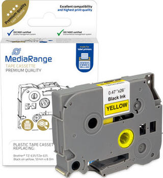 Mediarange Schriftbandkassette f&uuml;r Brother TZ-631&sol;TZe-631 permanent haftend&comma; 12mm&comma; 8m&comma; laminiert&comma; schwarz auf gelb