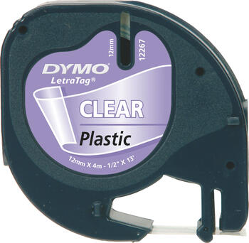 Dymo LetraTag Beschriftungsband, 12mm, schwarz/transparent