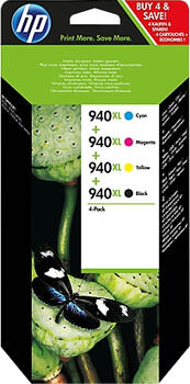 HP 940 XL Tinte 4er-Pack Combo Value Pack Original 2200 Seiten schwarz&comma; je 1400 Seiten farbe