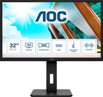 31.5 Zoll AOC Q32P2CA, 80cm TFT, 4ms (GtG), (MPRT), 2x HDMI 1.4, 1x DisplayPort 1.2, 1x USB-C 3.0 mit DP 1.2