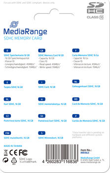 16GB MediaRange Class10 SDHC Speicherkarte