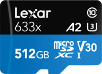 512 GB Lexar High-Professional 633x microSDXC Kit Speicherkarte, lesen: 100MB/s, schreiben: 70MB/s