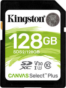 128 GB Kingston Canvas Select Plus SDXC Speicherkarte, USB-A 2.0, lesen: 100MB/s, schreiben: 85MB/s