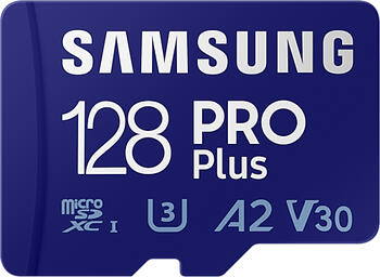 128 GB Samsung PRO Plus 2021 microSDXC Kit Speicherkarte, lesen: 160MB/s, schreiben: 120MB/s