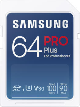 64 GB Samsung PRO Plus for Professionals SDXC Speicherkarte, lesen: 100MB/s, schreiben: 90MB/s
