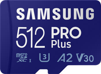 512 GB Samsung PRO Plus 2021 microSDXC USB-Kit Speicherkarte lesen: 160MB/s, schreiben: 120MB/s