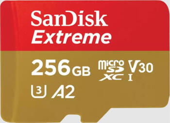 256 GB SanDisk Extreme microSDXC Kit Speicherkarte, USB-A 3.0, lesen: 190MB/s, schreiben: 130MB/s