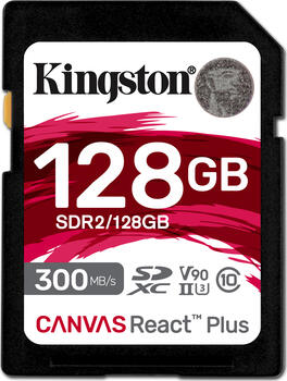 128 GB Kingston Canvas React Plus SDXC Speicherkarte, lesen: 300MB/s, schreiben: 260MB/s