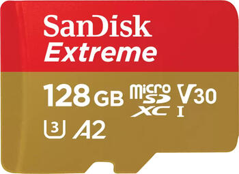 128 GB SanDisk Extreme microSDXC Kit Speicherkarte, USB-A 3.0, lesen: 190MB/s, schreiben: 90MB/s