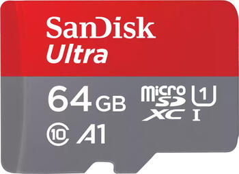 64 GB SanDisk Ultra microSDXC Kit, UHS-I U1, A1, Class 10 Speicherkarte, lesen: 140MB/s