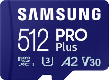 512 GB Samsung PRO Plus microSDXC Kit Speicherkarte, 1x USB-A 3.0, lesen: 180MB/s, schreiben: 130MB/s