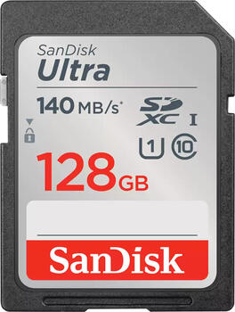 128 GB SanDisk Ultra SDXC UHS-I U1 Speicherkarte, 1x USB-C (Buchse), lesen: 140MB/s