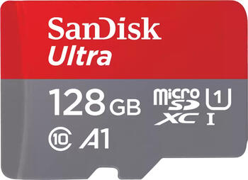 128 GB SanDisk Ultra microSDXC Kit, UHS-I U1, A1, Class 10, Speicherkarte, lesen: 140MB/s