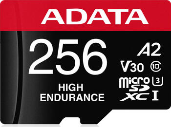 256 GB ADATA High-Endurance microSDXC Kit Speicherkarte&comma; lesen&colon; 100MB&sol;s&comma; schreiben&colon; 85MB&sol;s