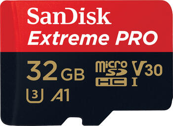 32GB SanDisk Extreme PRO Class10 microSDXC Speicherkarte lesen: 100MB/s , schreiben: 90MB/s, inkl. SD-Adapter