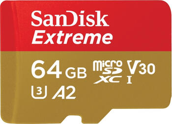 64GB SanDisk Extreme Kit microSDXC Speicherkarte lesen: 160MB/s, schreiben: 60MB/s, inkl. SD-Adapter