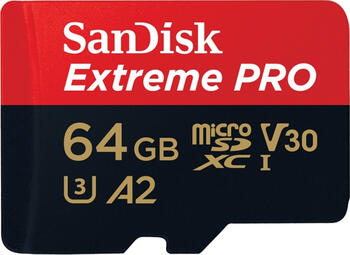 64GB SanDisk Extreme PRO microSDXC Speicherkarte Lesen 170MB/s, Schreiben 90MB/s, nkl. SD-Adapter