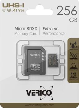 256 GB Verico microSDXC, UHS-I U3 A1 V30 lesen 100MB/s, schreiben 45MB/s, inkl. SD-Adapter