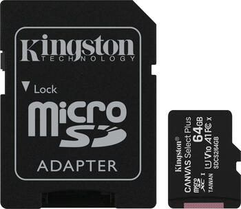 64 GB Kingston Canvas Select Plus microSDXC Kit Speicherkart lesen: 100MB/s
