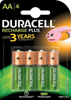 4er-Pack Duracell Recharge Plus Mignon AA NiMH 1300mAh 