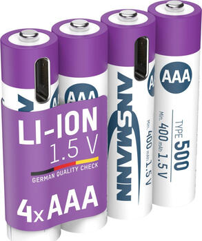 1x4 Ansmann Lithium Akku Micro AAA 400mAh &plus; Ladekabel 1311-0