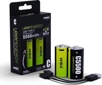 2er Verico LoopEnergy USB-C Baby C-Akku Li-Ion 3700mAh 1&comma;5V einfach per USB-C aufladen&comma; inkl&period; Kabel und Box