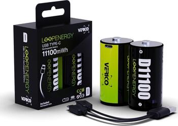 2er Verico LoopEnergy USB-C Mono D-Akku Li-Ion 7400mAh 1&comma;5V einfach per USB-C aufladen&comma; inkl&period; Kabel und Box