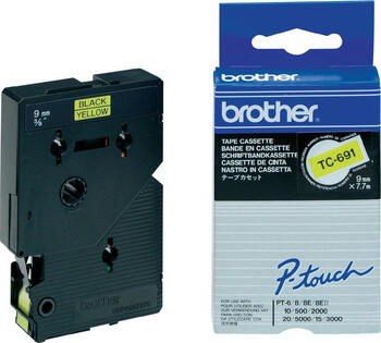 Brother TC691 Schriftbandkassette 9mm schwarz auf gelb 