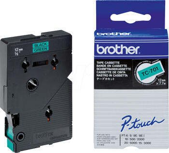 Brother TC701 Schriftbandkassette 12mm schwarz auf grün 