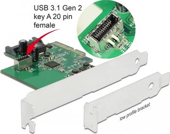 Delock PCI Express Karte zu 1 x intern USB 3.2 Gen 2 Key A 20 Pin Buchse