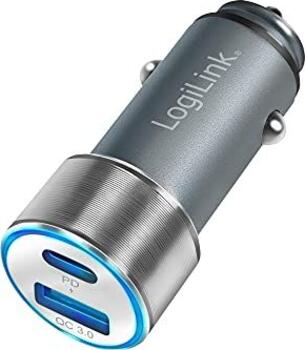 LogiLink PA0252 USB-Autoladegerät, USB-A QC + USB-C PD mit Quick Charge 3.0