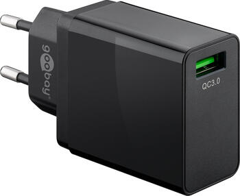 USB Schnellladegerät QC3.0 (18W) schwarz, goobay lädt bis zu 4x schneller als Standardladegeräte