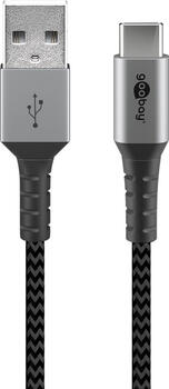 0&comma;5m USB-C auf USB-A Textilkabel mit Metallsteckern space grau&sol;silber