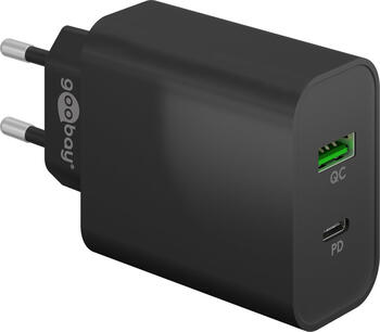 Dual-USB-Schnellladegerät PD/QC, 45W schwarz 