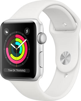 Apple Watch 3 (GPS) Aluminium 42mm silber mit Sportarmband weiß